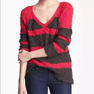 NWOT Free People Pink and Gray Songbird Striped Sweater Size Medium